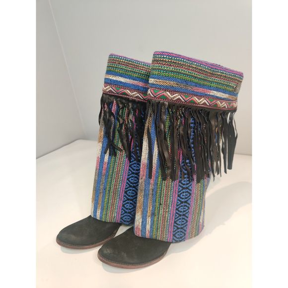 NWT Boot Rugs 4 Over The Boot Covers Vivid Bright Colors W Black Leather Fringe - Picture 1 of 16